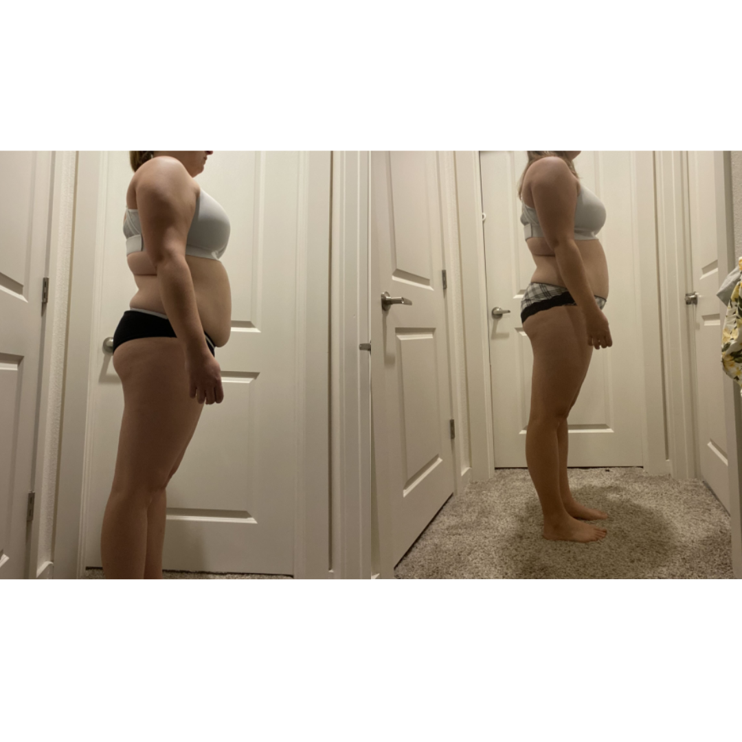 Kayla progress — side view before and after