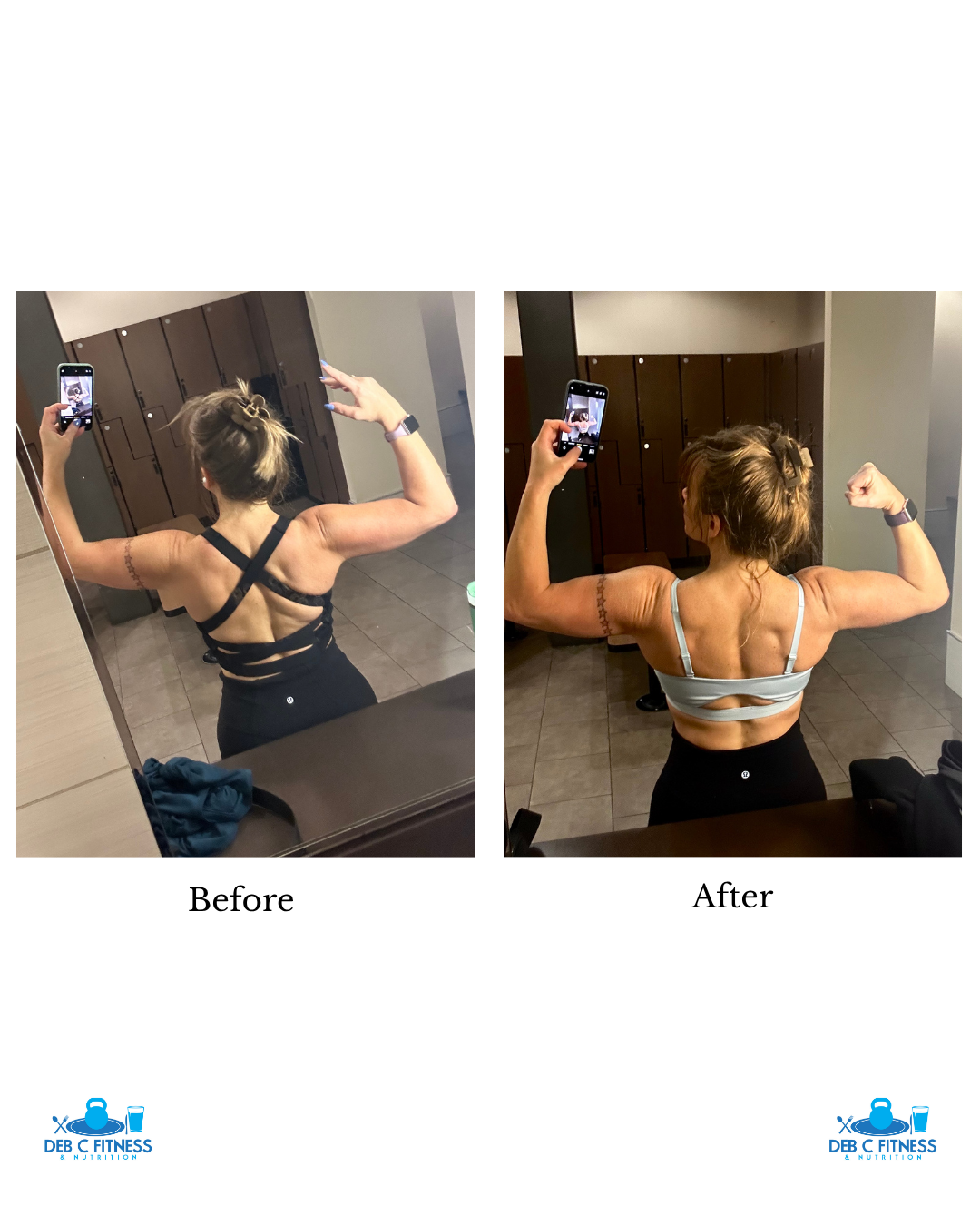 Keira before and after — back muscles comparison