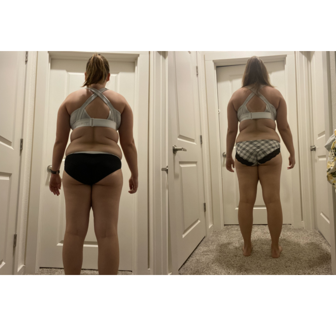 Kayla progress — back view before and after